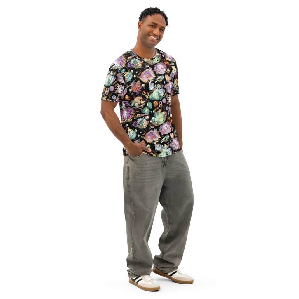 Nebula Bestiary on Men's Cotton Crew Neck T-Shirt — Right Front