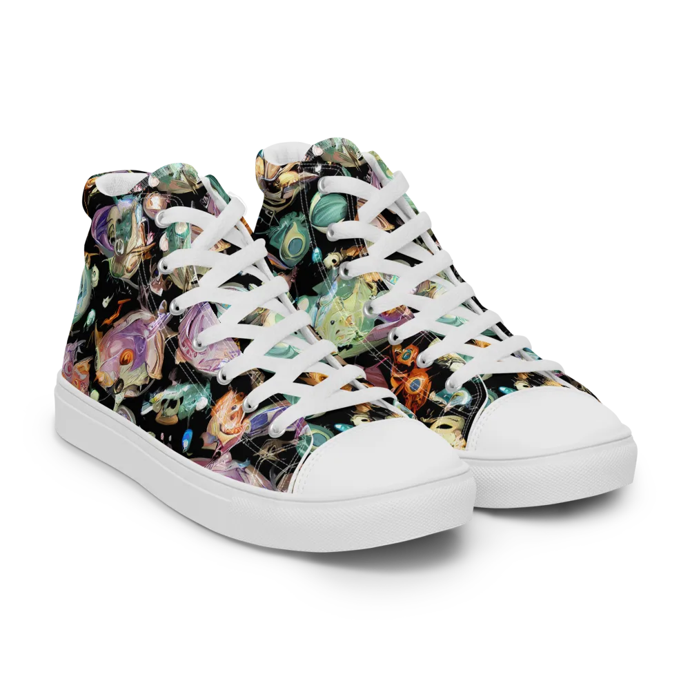 Nebula Bestiary on Men's High Top Canvas Shoes — Right Front