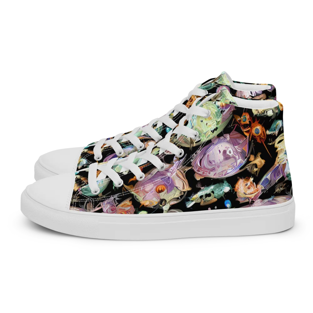 Nebula Bestiary on Men's High Top Canvas Shoes — Left
