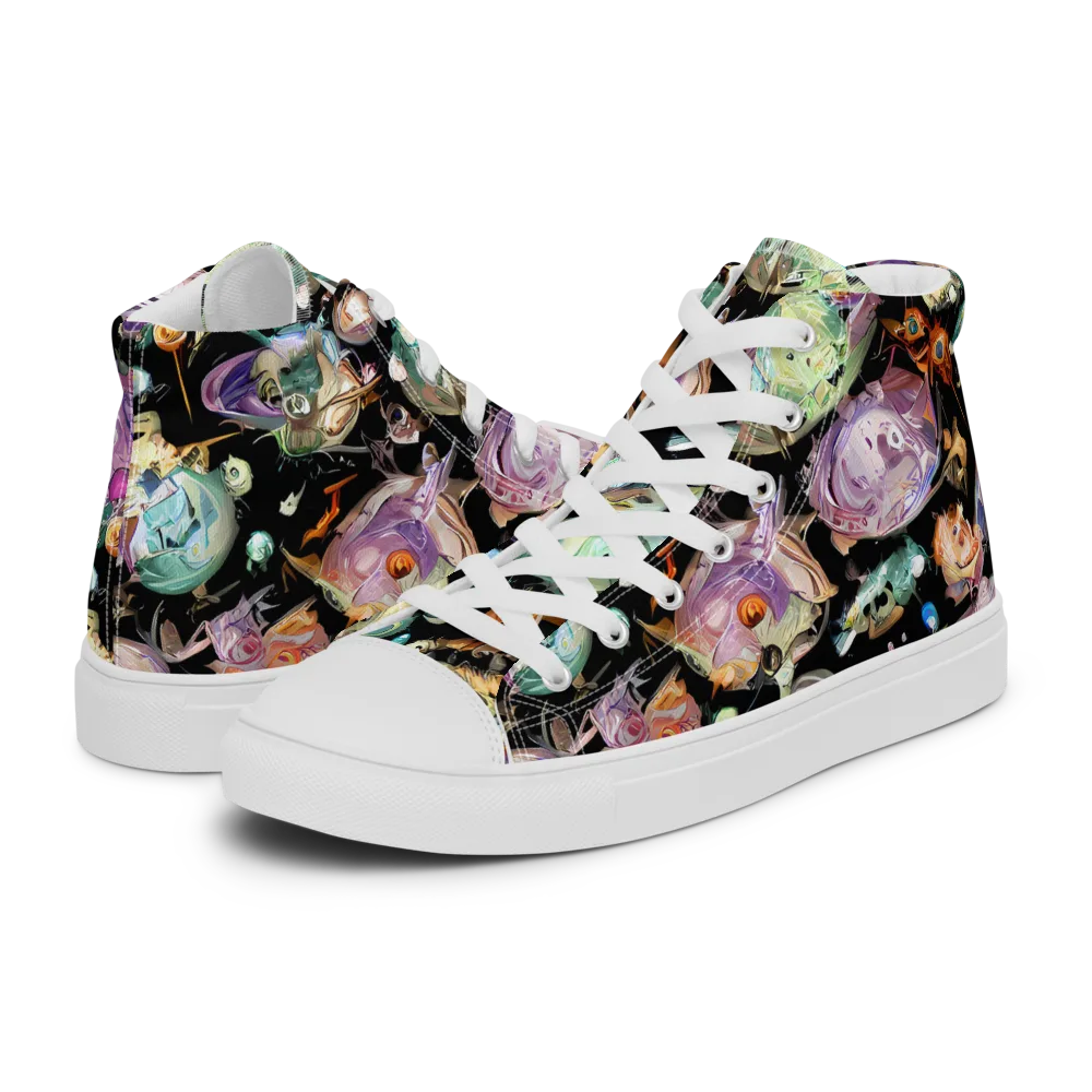 Nebula Bestiary on Men's High Top Canvas Shoes — Left
