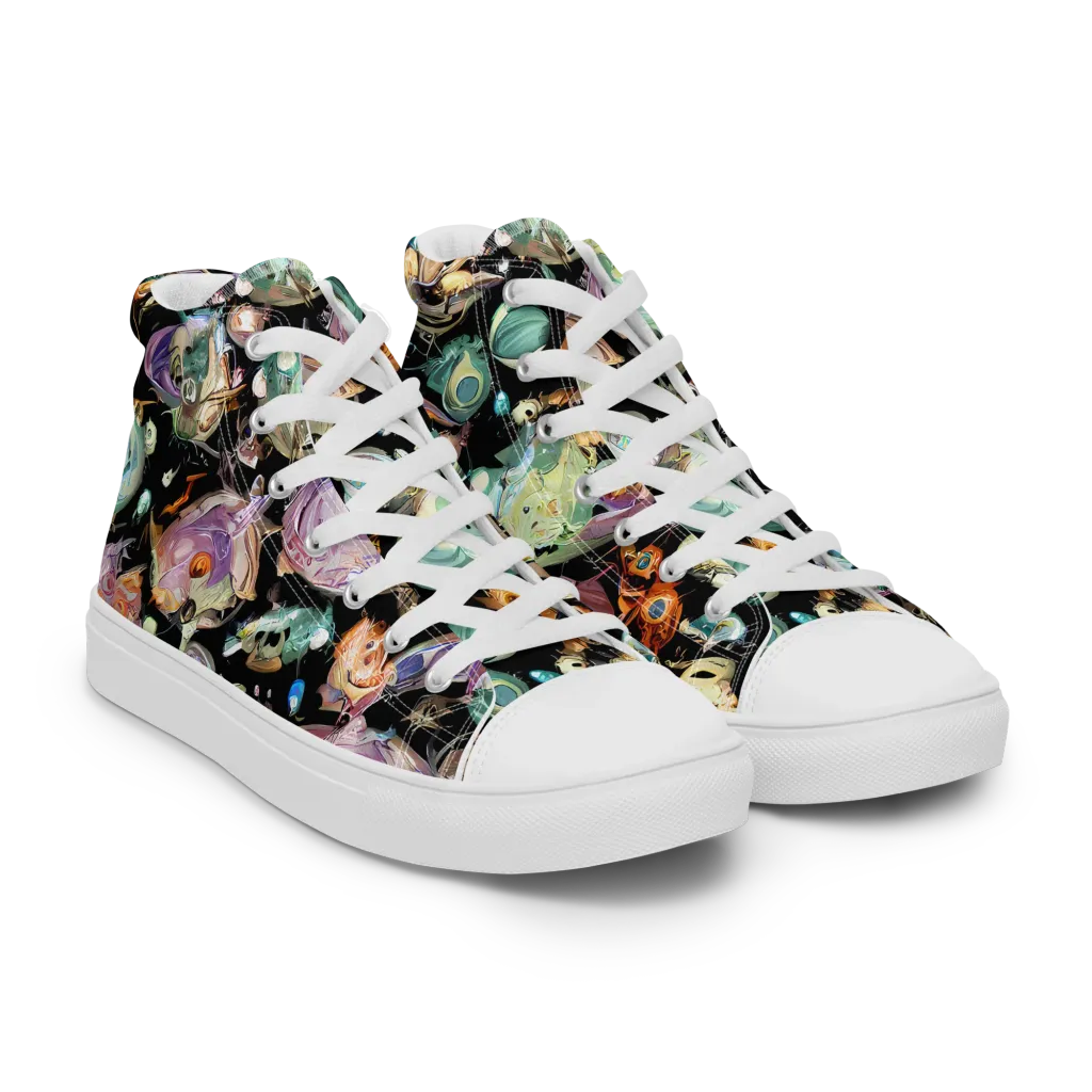 Nebula Bestiary on Women's High Top Canvas Shoes — Right Front