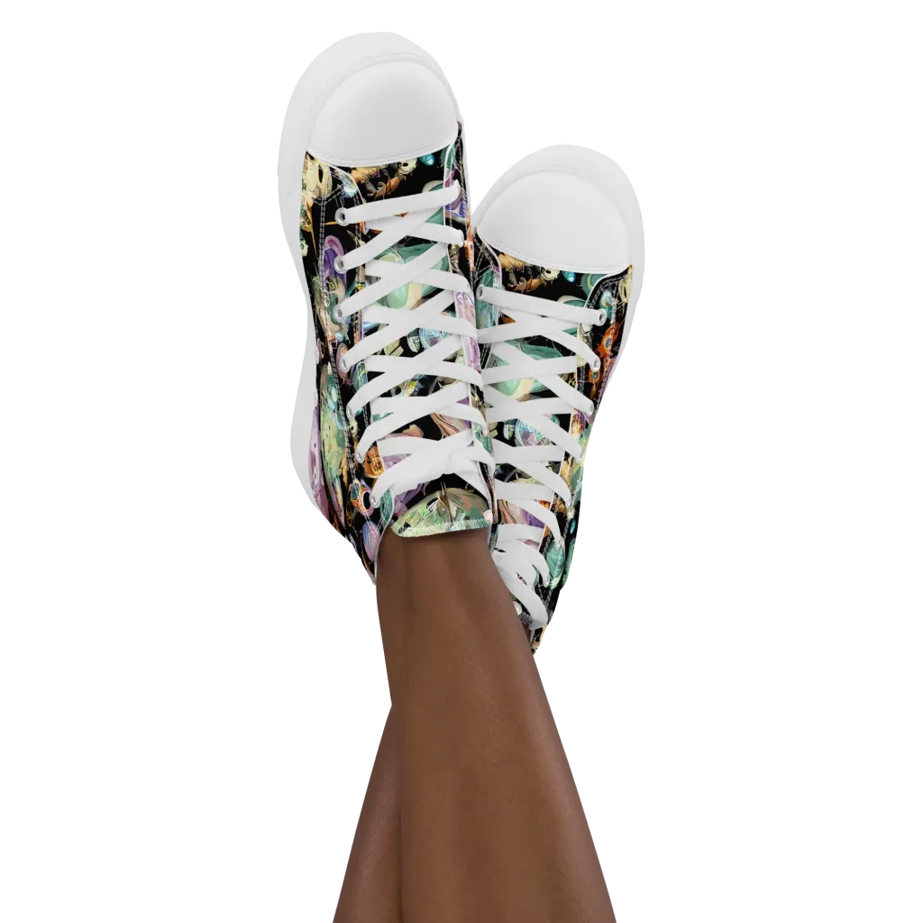 Nebula Bestiary on Women's High Top Canvas Shoes — Front