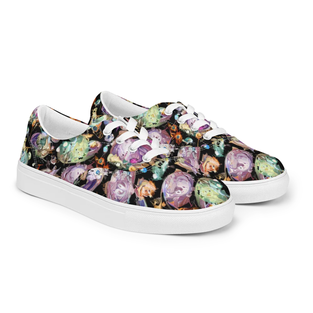 Nebula Bestiary on Men's Lace-Up Canvas Shoes — Right Front