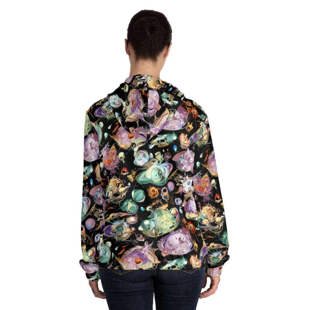 Nebula Bestiary on Women's Full-Zip Hoodie — Back On Person