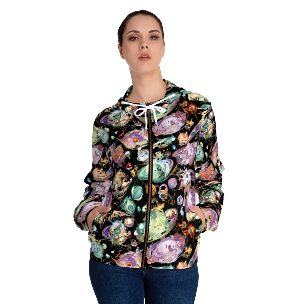 Nebula Bestiary on Women's Full-Zip Hoodie — Front On Person