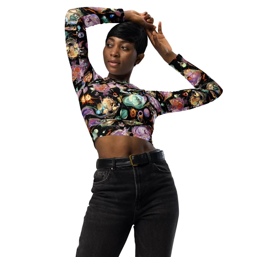 Nebula Bestiary on Long Sleeve Crop Top — Front