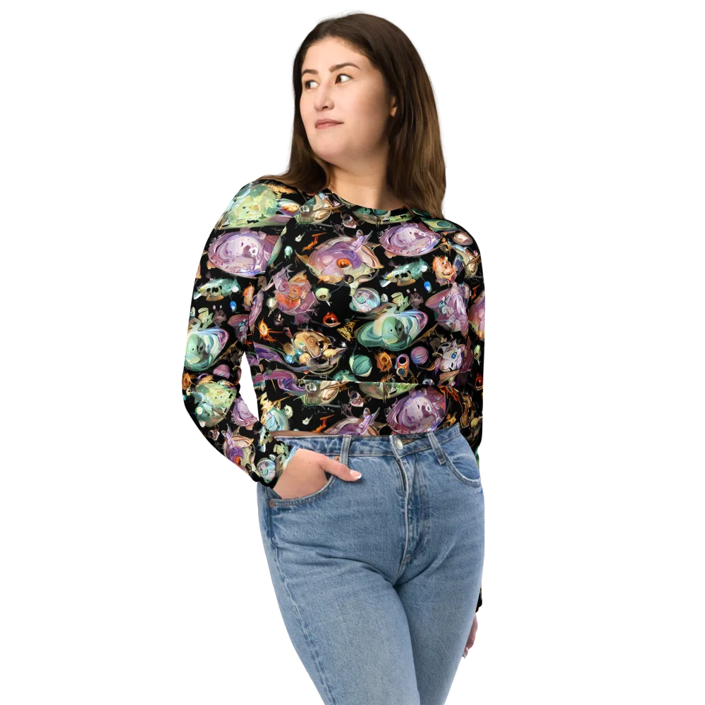 Nebula Bestiary on Long Sleeve Crop Top — Front