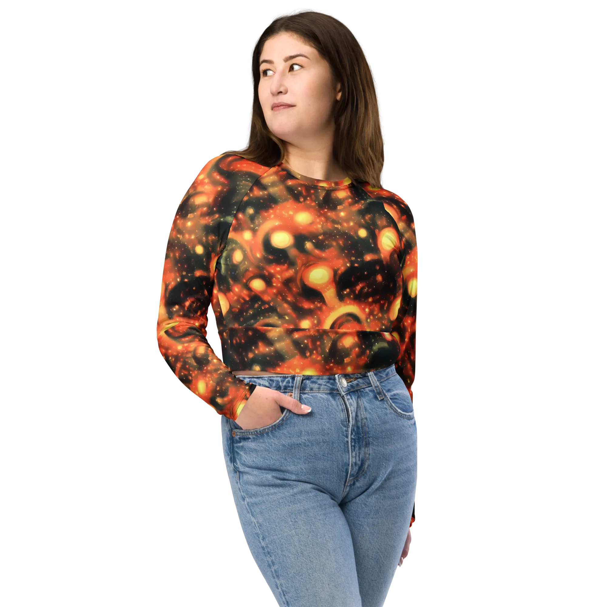 Volcanic Halo on Long Sleeve Crop Top — Front