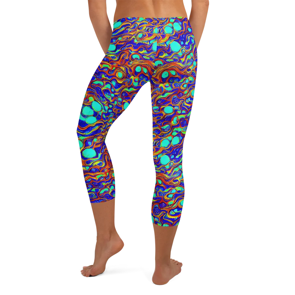 Aqua Flame on Capri Leggings — Back