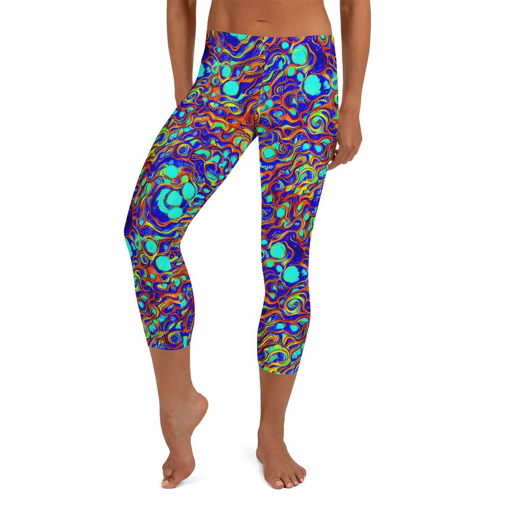 Aqua Flame on Capri Leggings — Front
