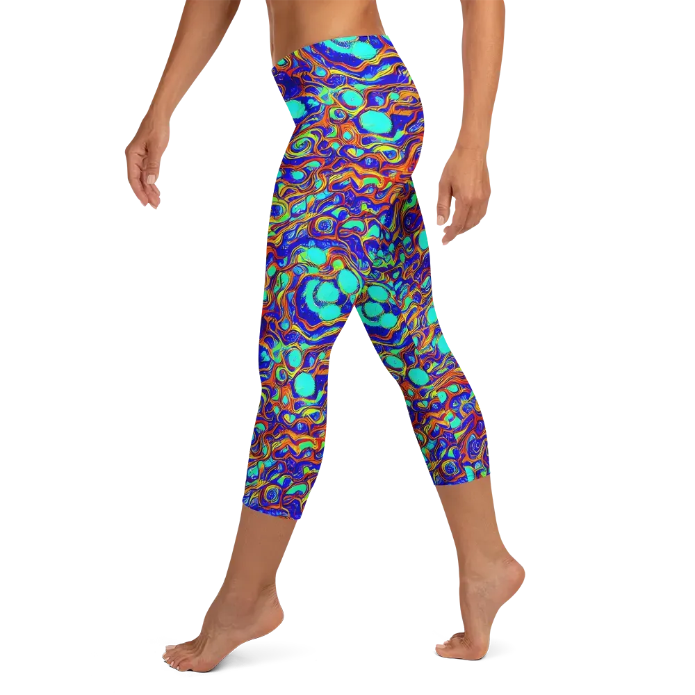 Aqua Flame on Capri Leggings — Left