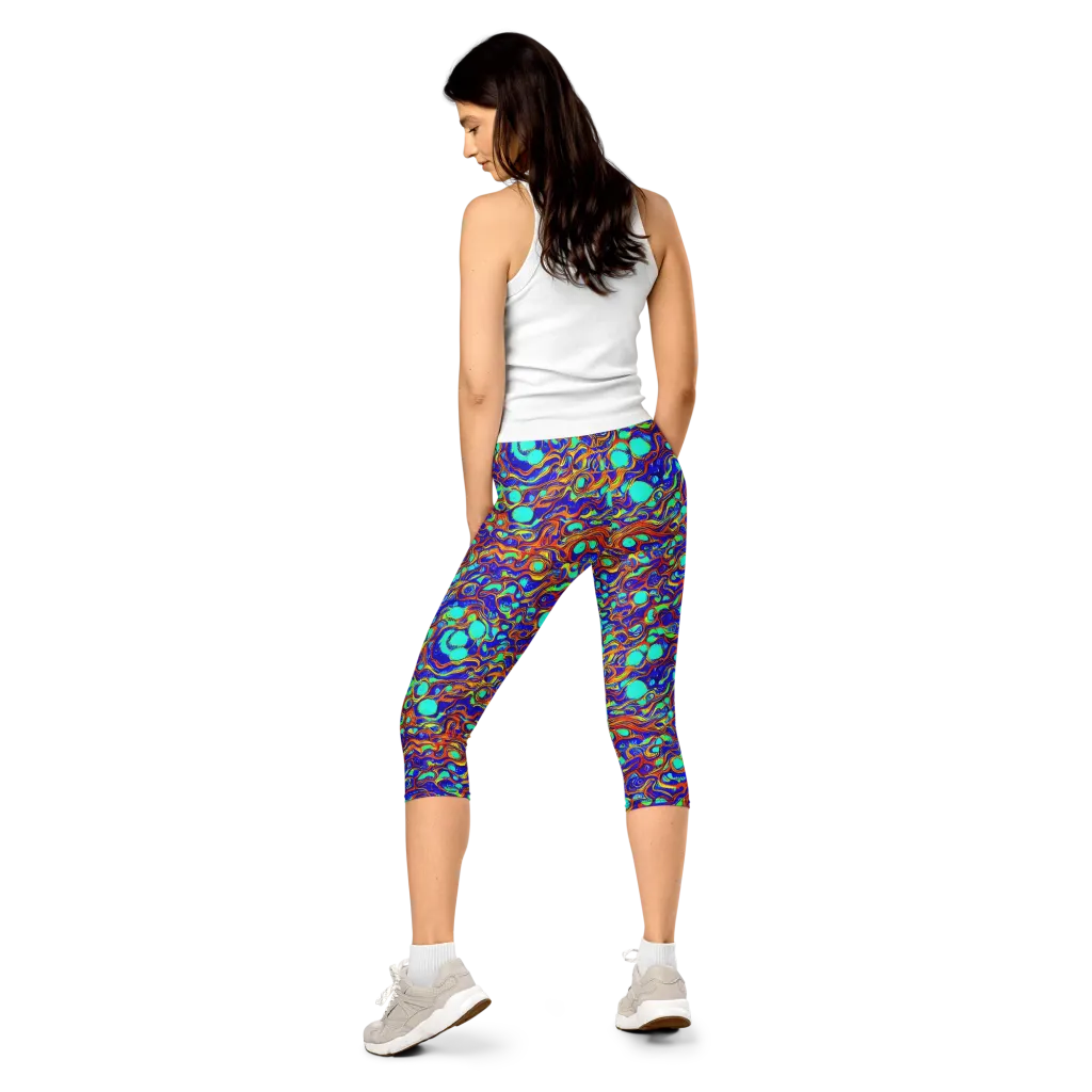 Aqua Flame on Capri Leggings — Back