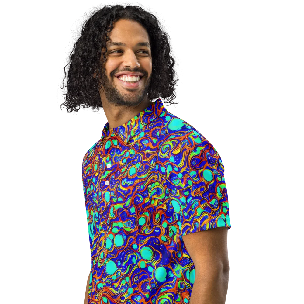 Aqua Flame on Men's Slim Fit Polo Shirt — Left Front