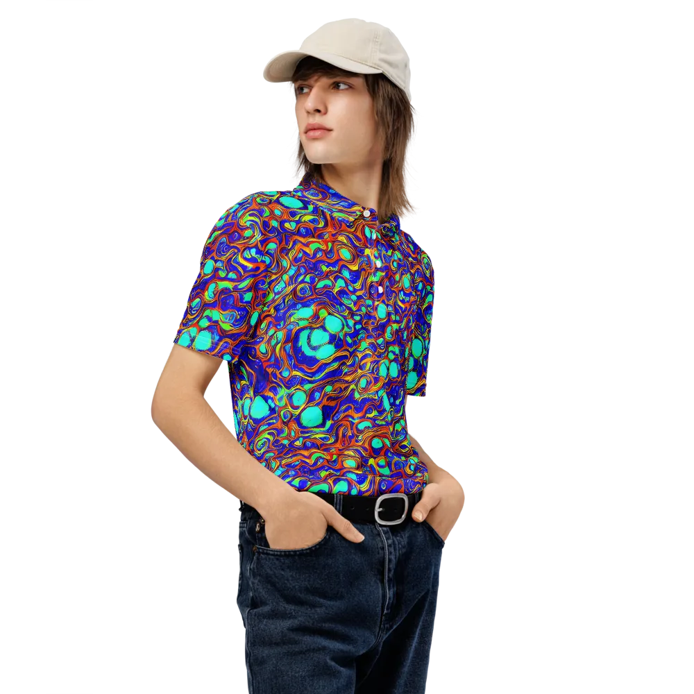 Aqua Flame on Men's Slim Fit Polo Shirt — Right Front