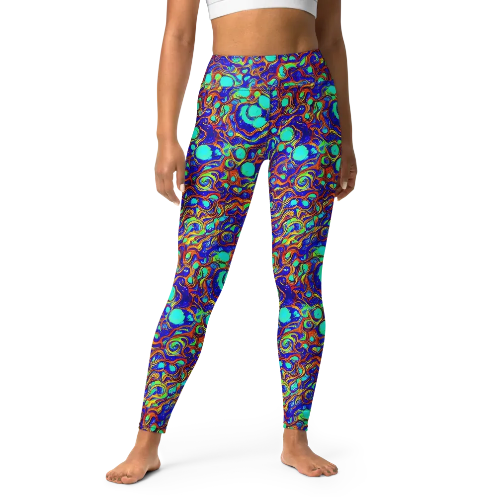 Aqua Flame on Yoga Leggings — Front