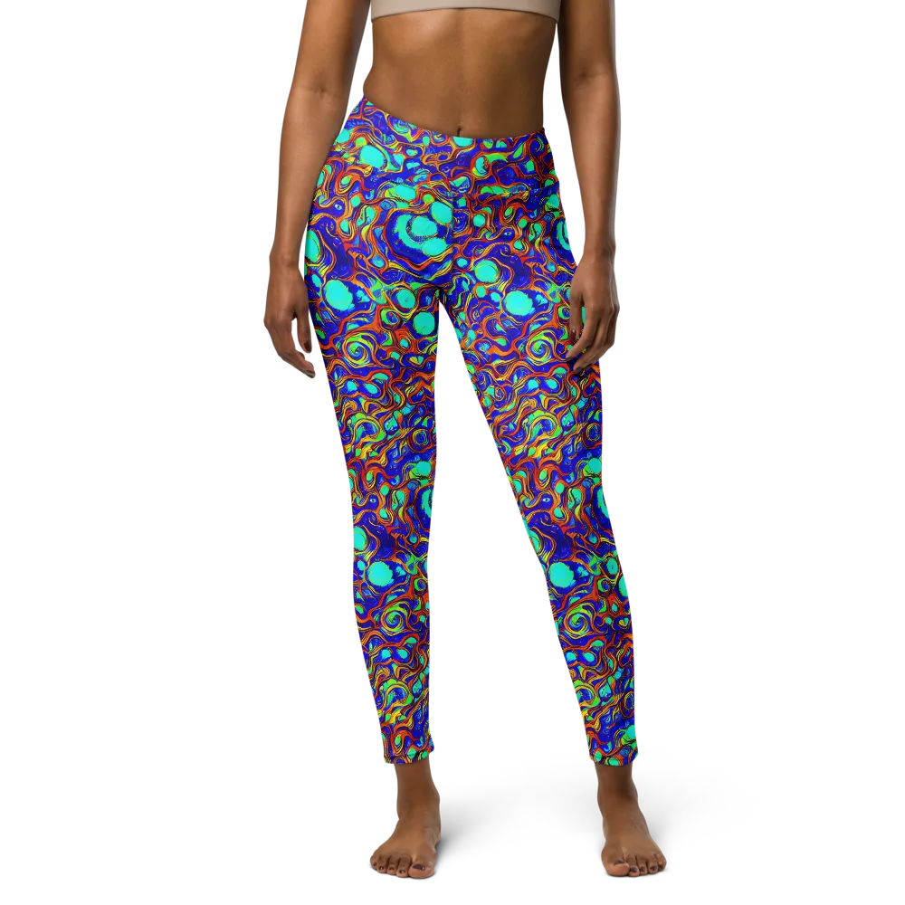 Aqua Flame on Yoga Leggings — Front