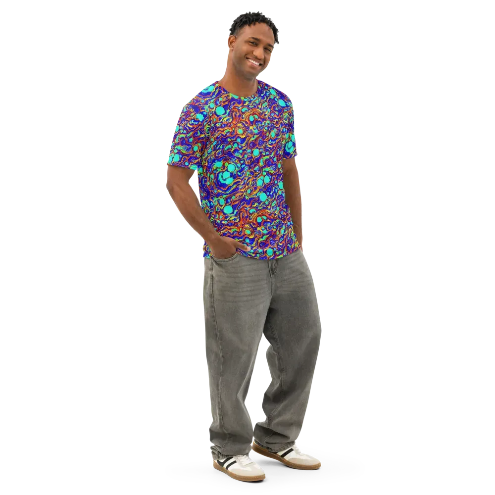 Aqua Flame on Men's Cotton Crew Neck T-Shirt — Right Front