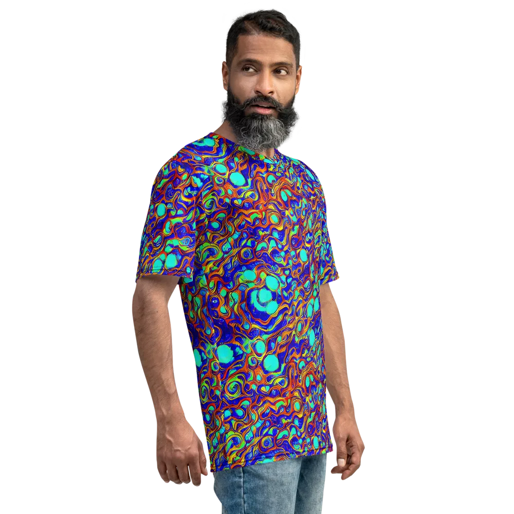 Aqua Flame on Men's Crew Neck T-Shirt — Right