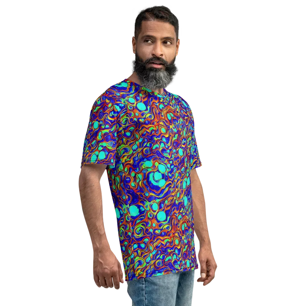 Aqua Flame on Men's Crew Neck T-Shirt — Right