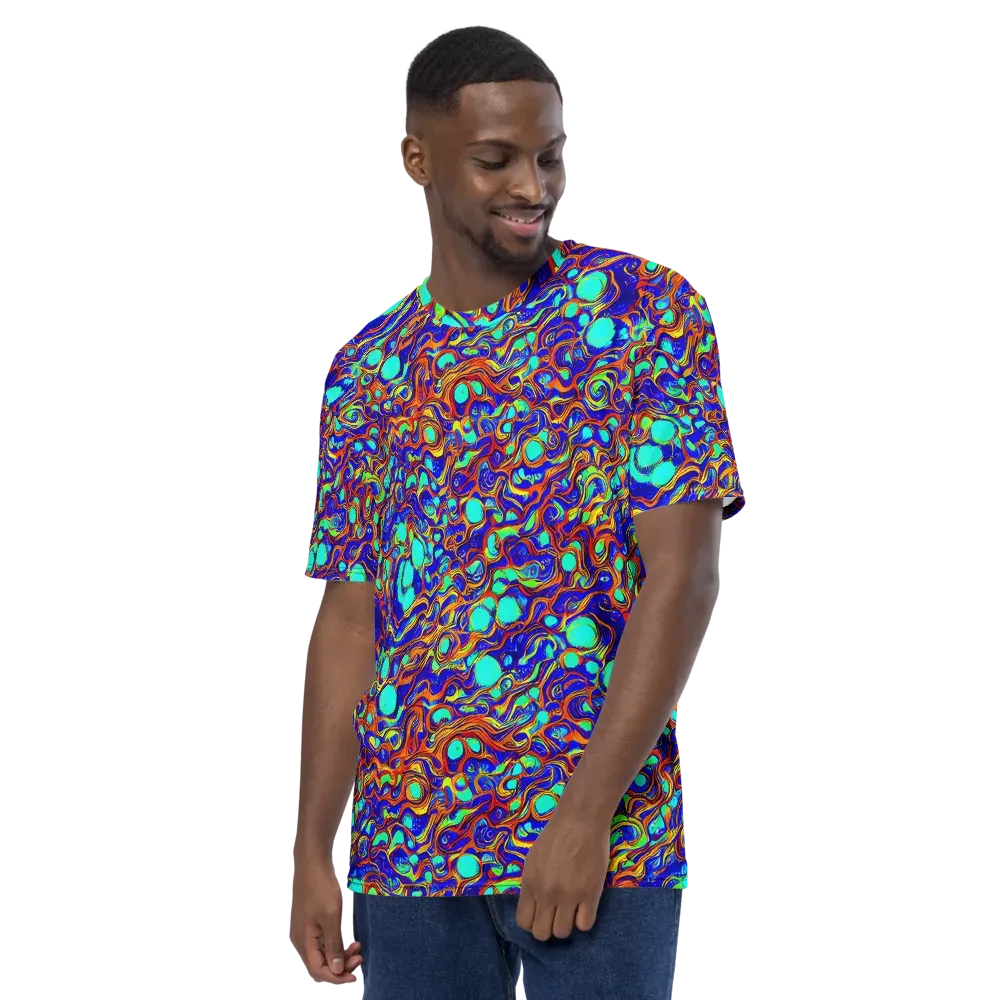 Aqua Flame on Men's Crew Neck T-Shirt — Left