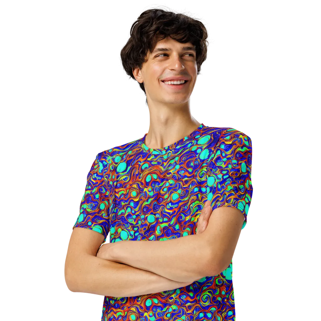 Aqua Flame on Men's Crew Neck T-Shirt — Left Front