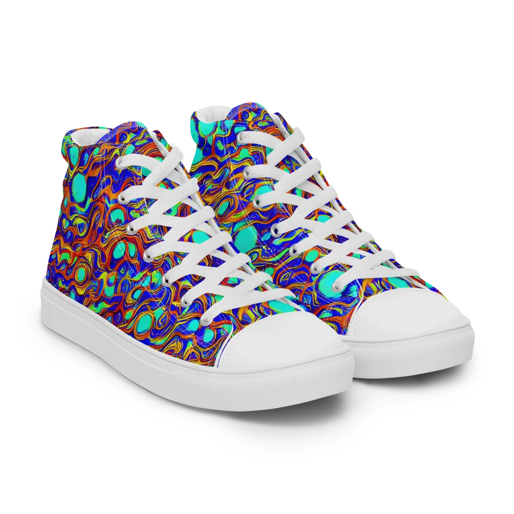 Aqua Flame on Men's High Top Canvas Shoes — Right Front