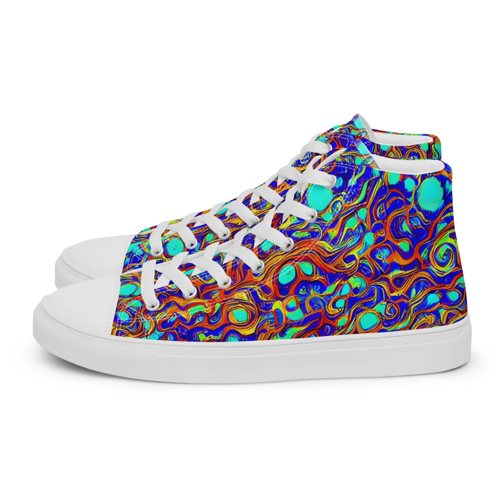 Aqua Flame on Men's High Top Canvas Shoes — Left