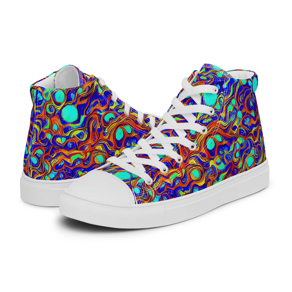 Aqua Flame on Men's High Top Canvas Shoes — Left