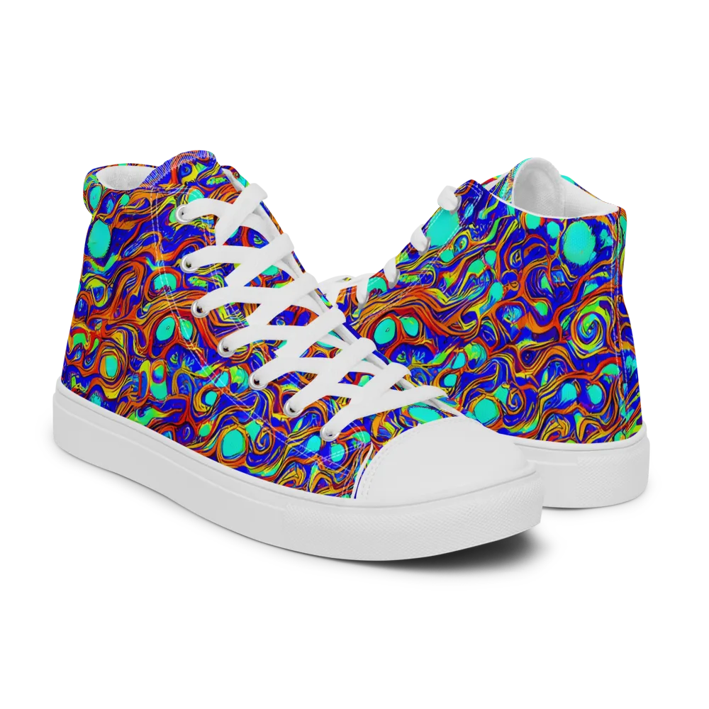 Aqua Flame on Men's High Top Canvas Shoes — Right
