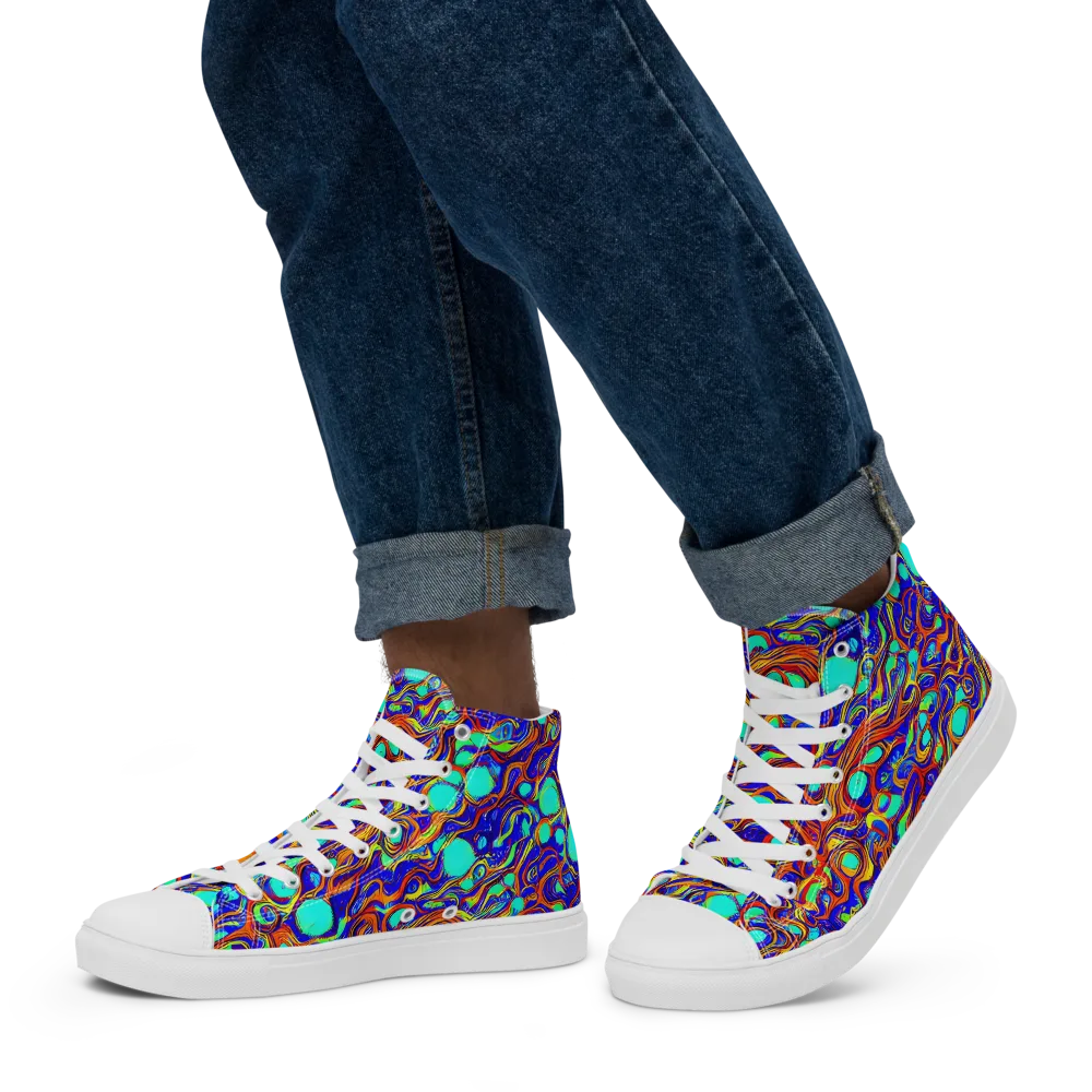 Aqua Flame on Men's High Top Canvas Shoes — Left