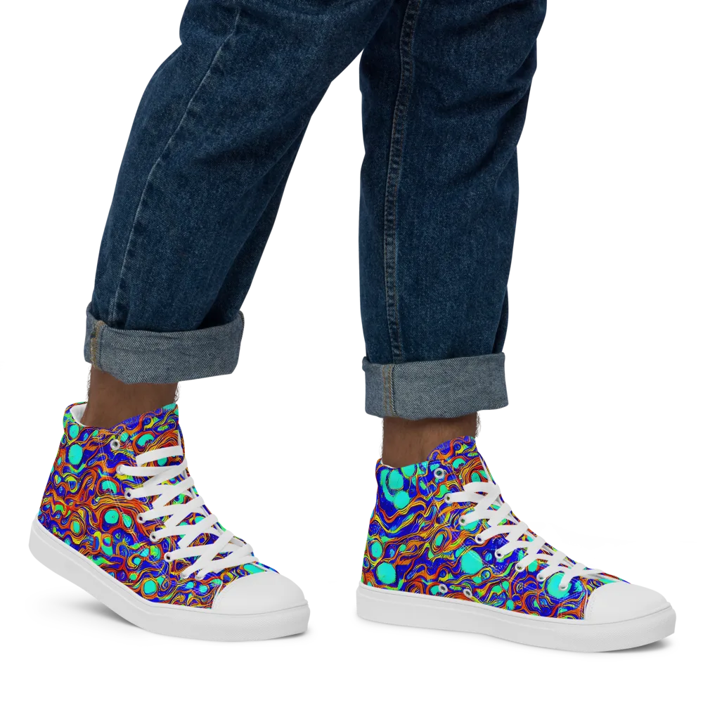 Aqua Flame on Men's High Top Canvas Shoes — Right