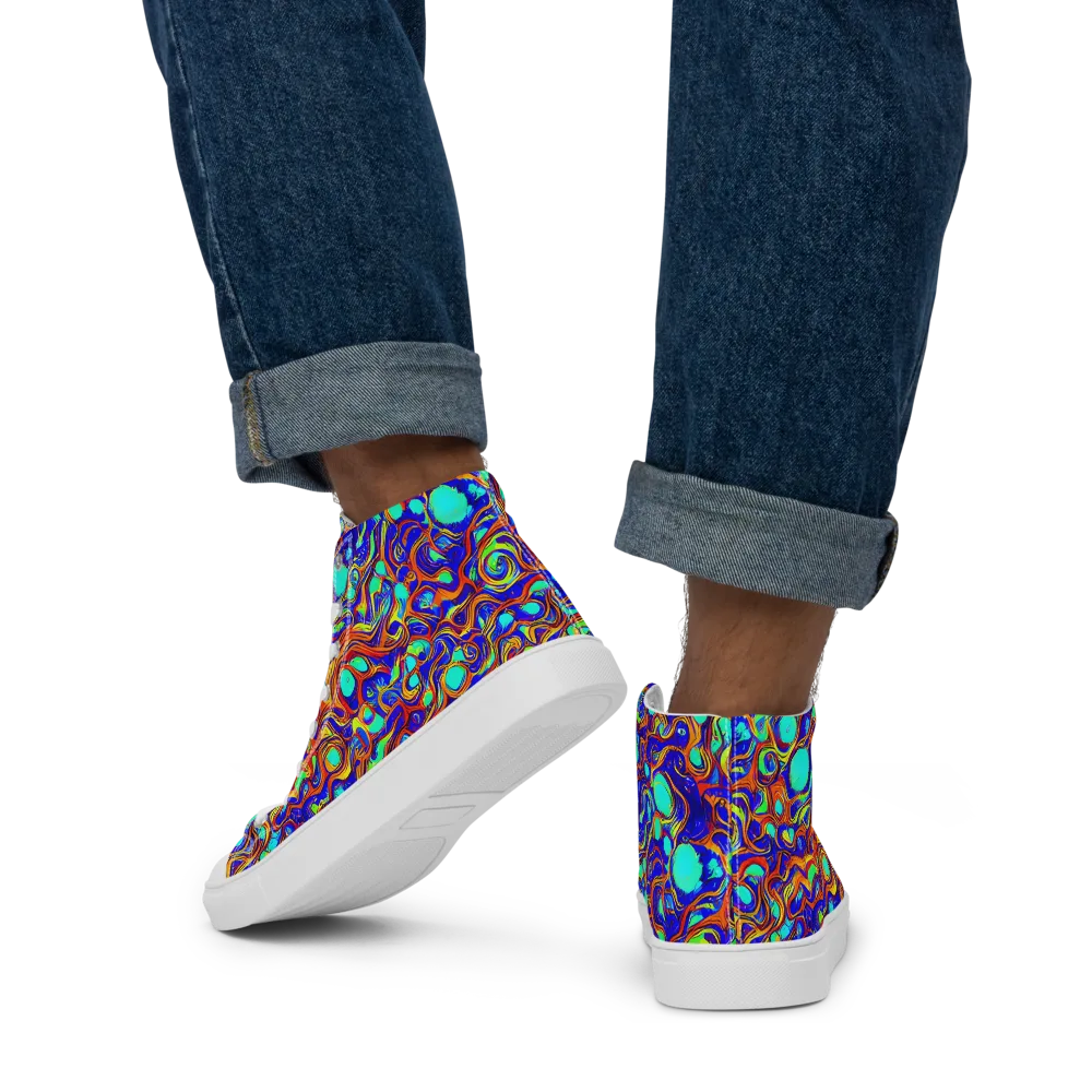 Aqua Flame on Men's High Top Canvas Shoes — Back