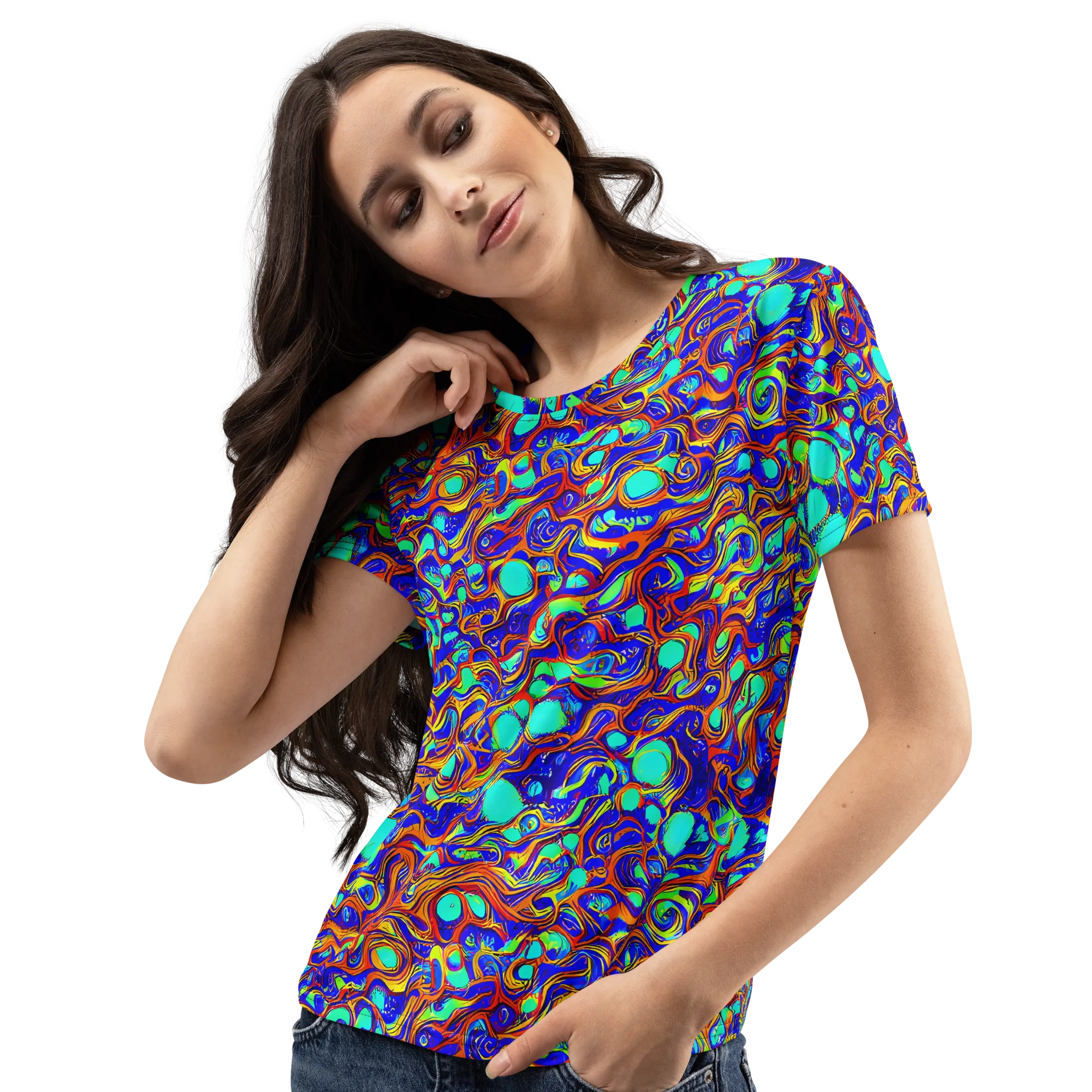 Aqua Flame on Women's Crew Neck T-Shirt — Left Front