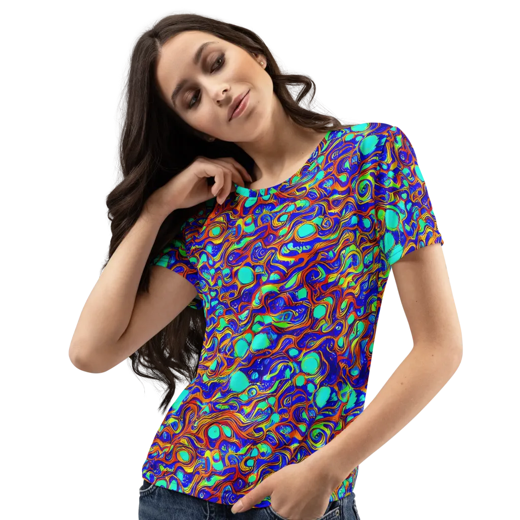 Aqua Flame on Women's Crew Neck T-Shirt — Left Front