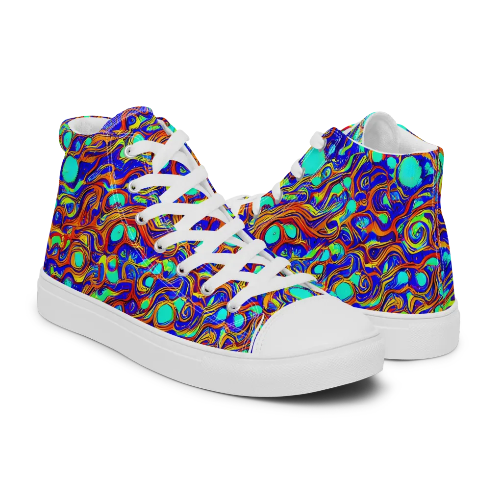 Aqua Flame on Women's High Top Canvas Shoes — Right