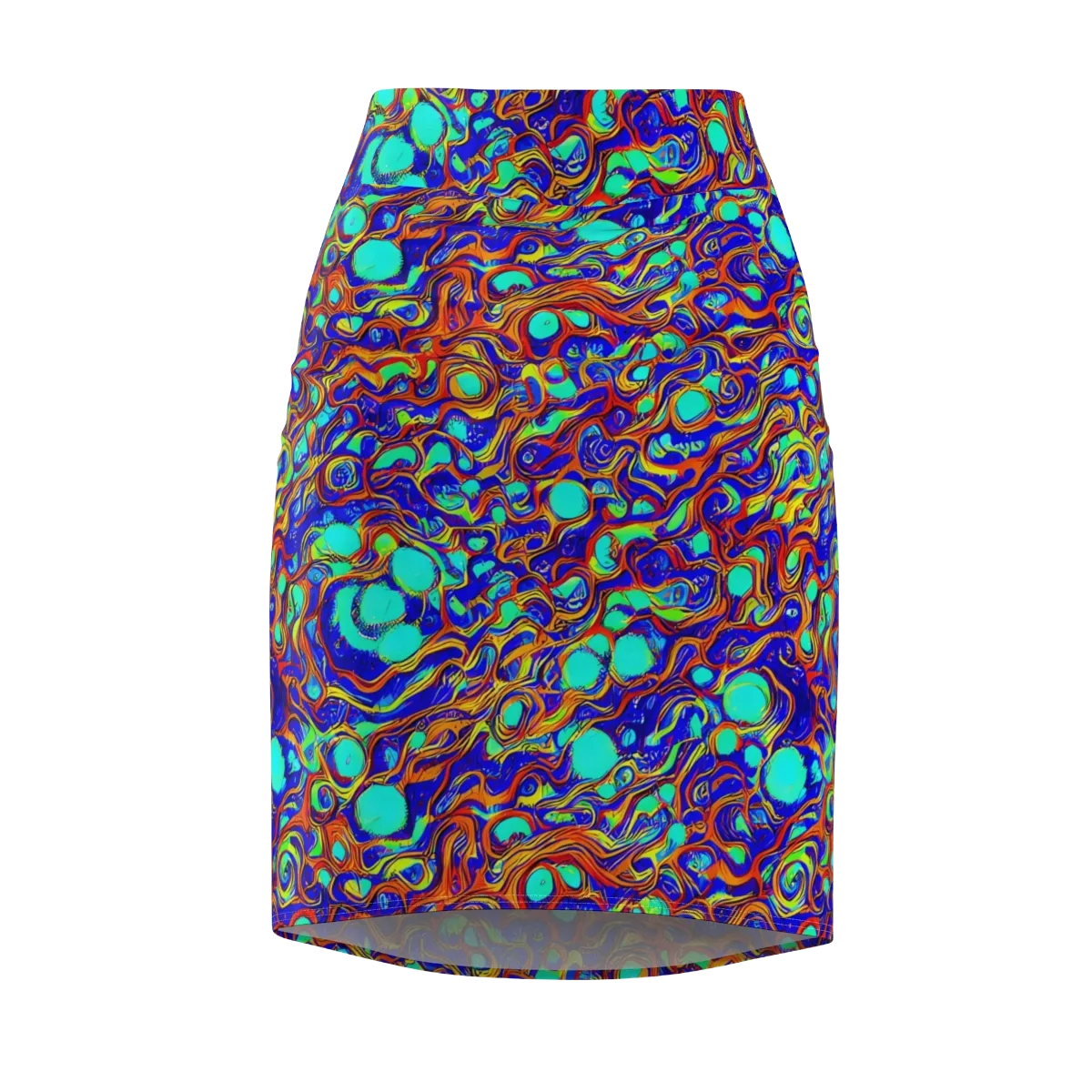 Aqua Flame on Pencil Skirt — Front