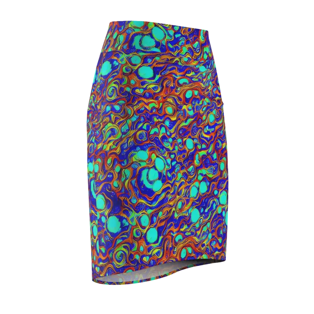 Aqua Flame on Pencil Skirt — Front Side