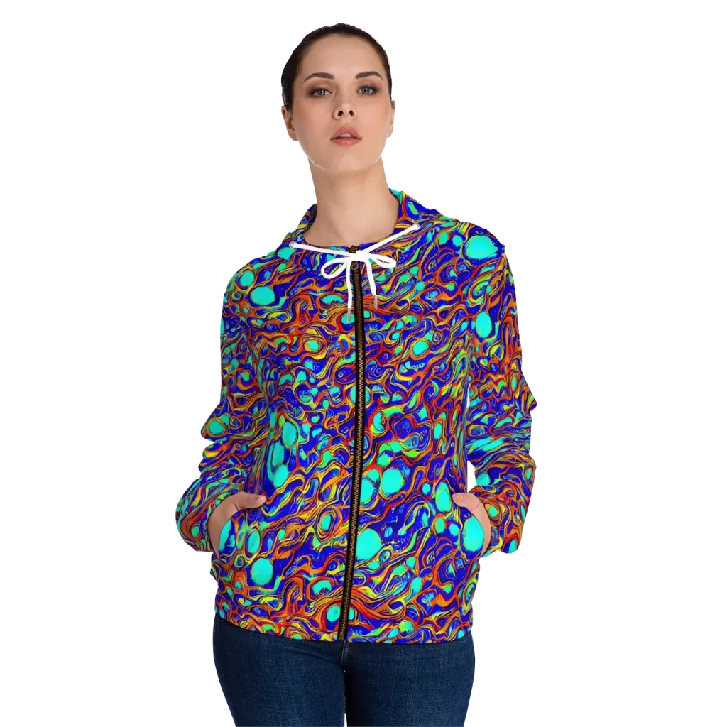 Aqua Flame on Women's Full-Zip Hoodie — Front On Person