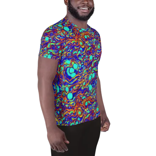 Aqua Flame on a Men's Athletic T-Shirt