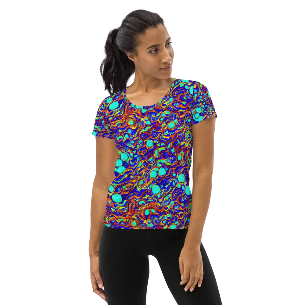 Aqua Flame on Women's Athletic T-Shirt — Front