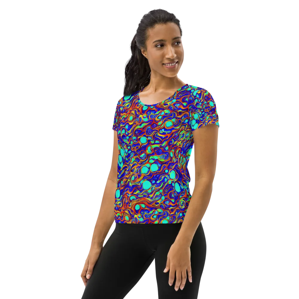 Aqua Flame on Women's Athletic T-Shirt — Left