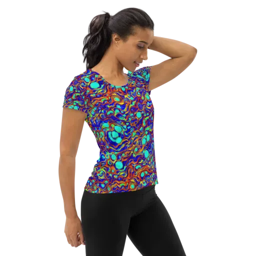 Aqua Flame on a Women's Athletic T-Shirt