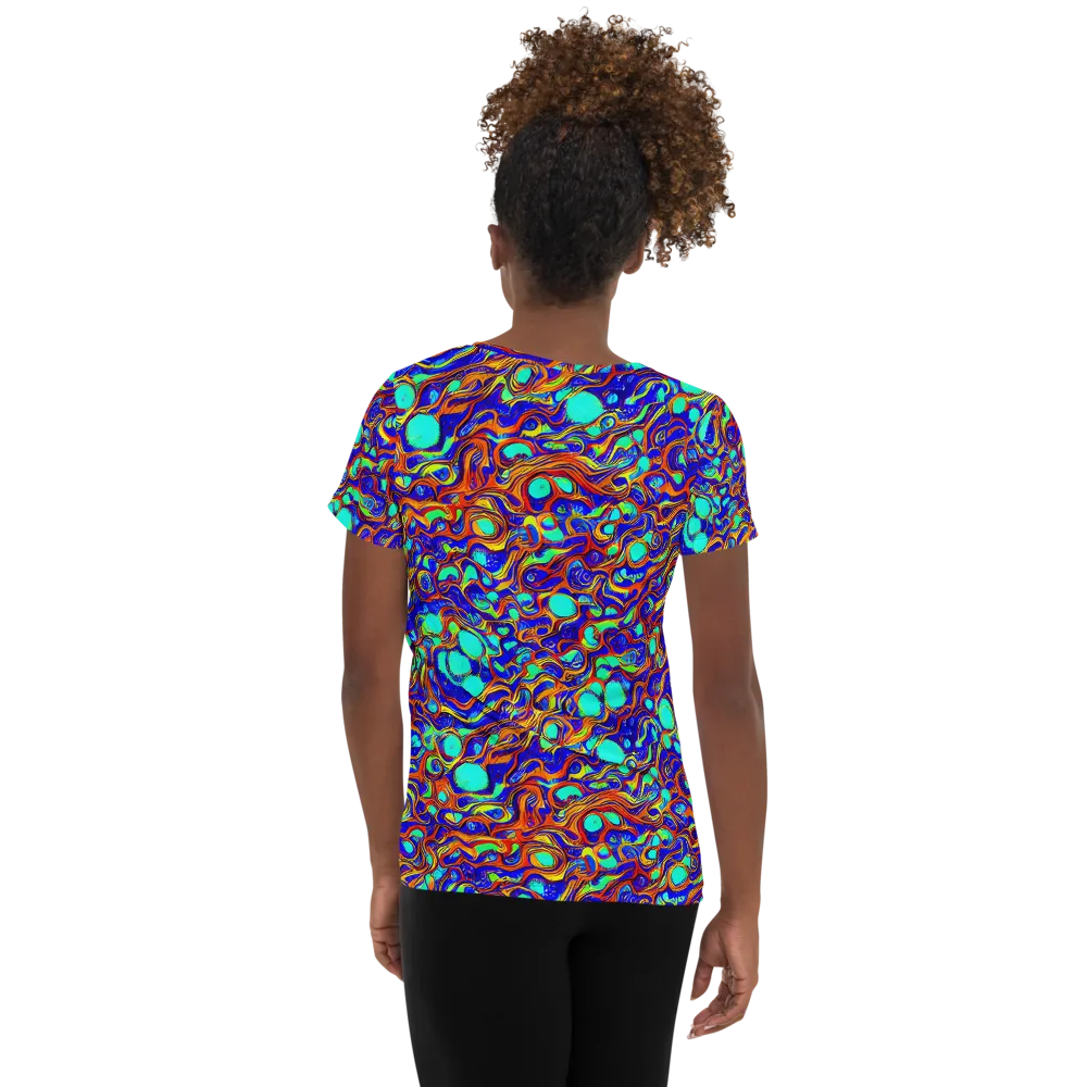 Aqua Flame on Women's Athletic T-Shirt — Back