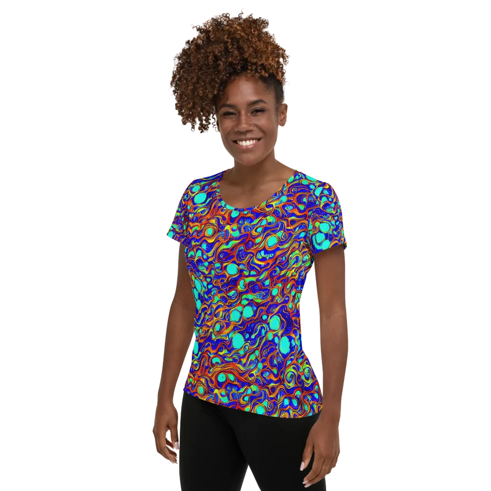 Aqua Flame on Women's Athletic T-Shirt — Left