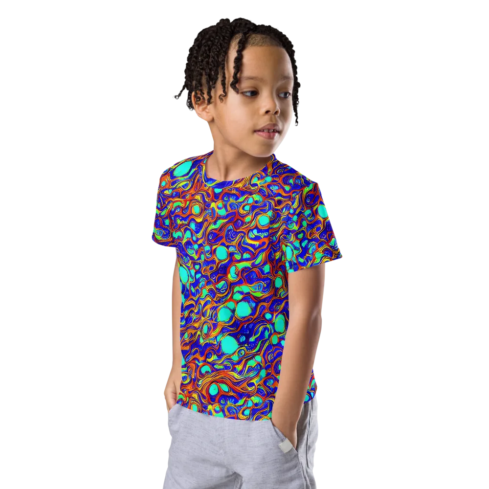 Aqua Flame on Kids Crew Neck T-Shirt — Left Front