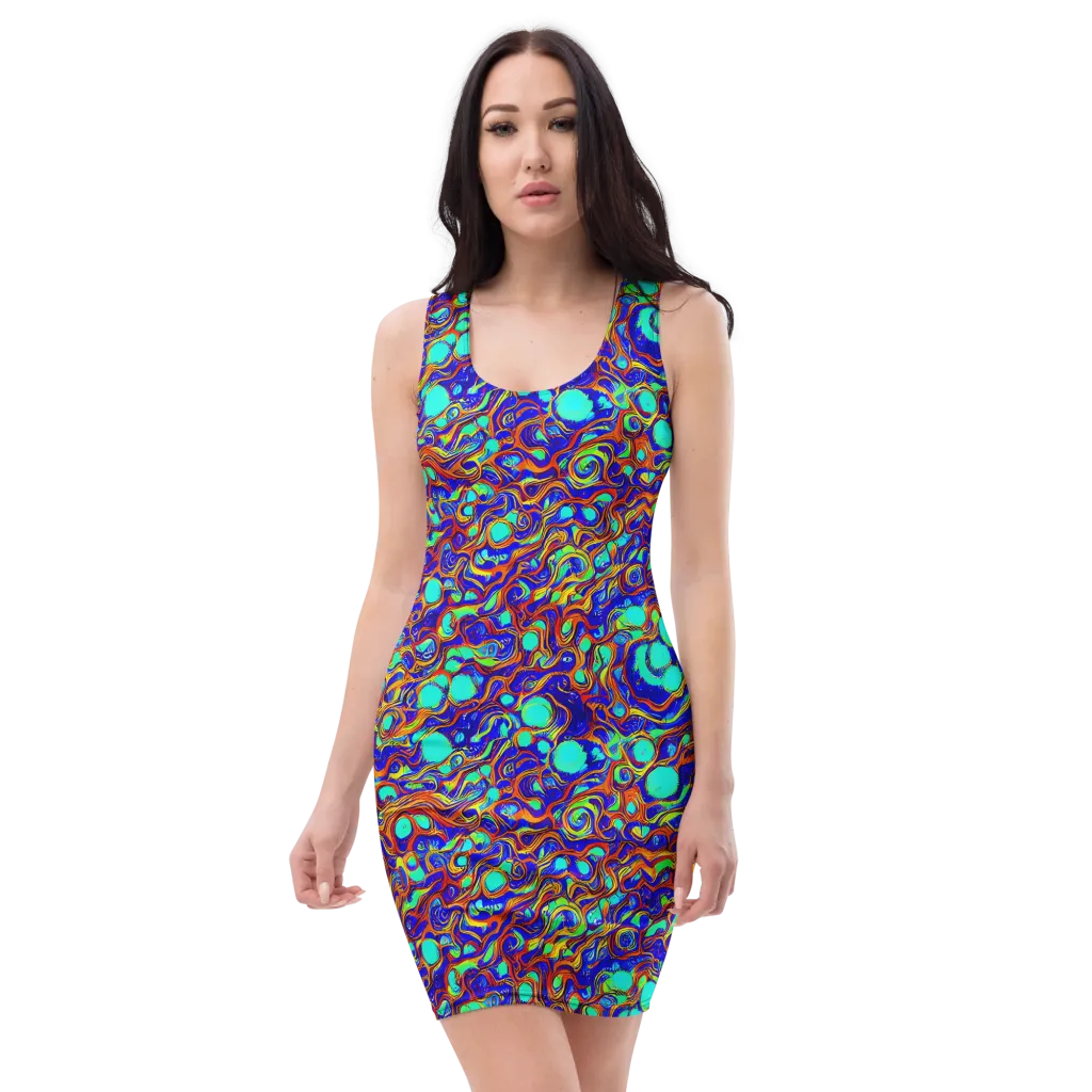 Aqua Flame on Bodycon Dress — Front