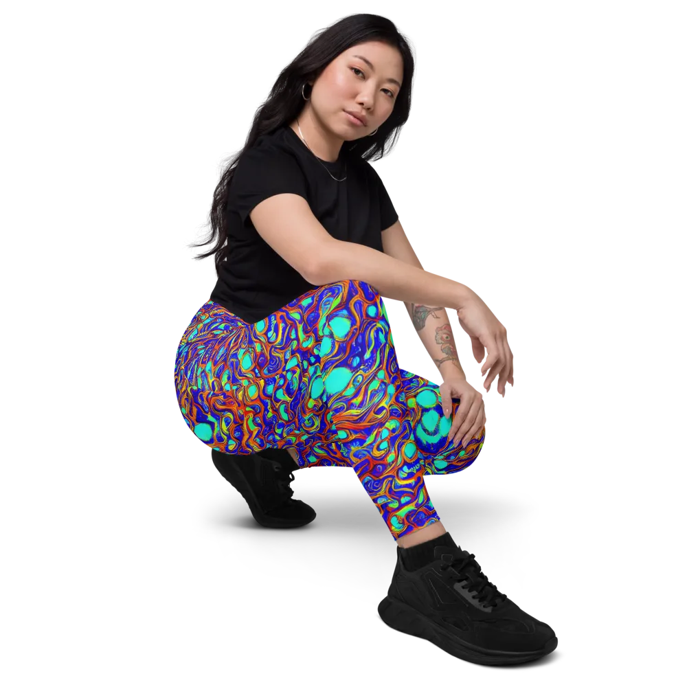Aqua Flame on Leggings with Pockets — Right Front