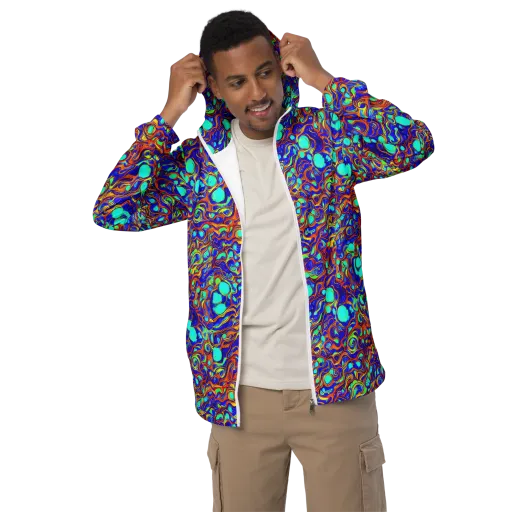Aqua Flame on a Men's Windbreaker