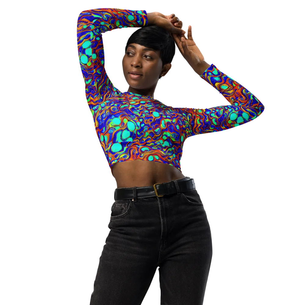 Aqua Flame on Long Sleeve Crop Top — Front