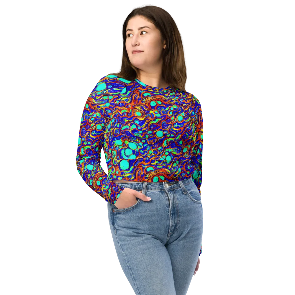 Aqua Flame on Long Sleeve Crop Top — Front